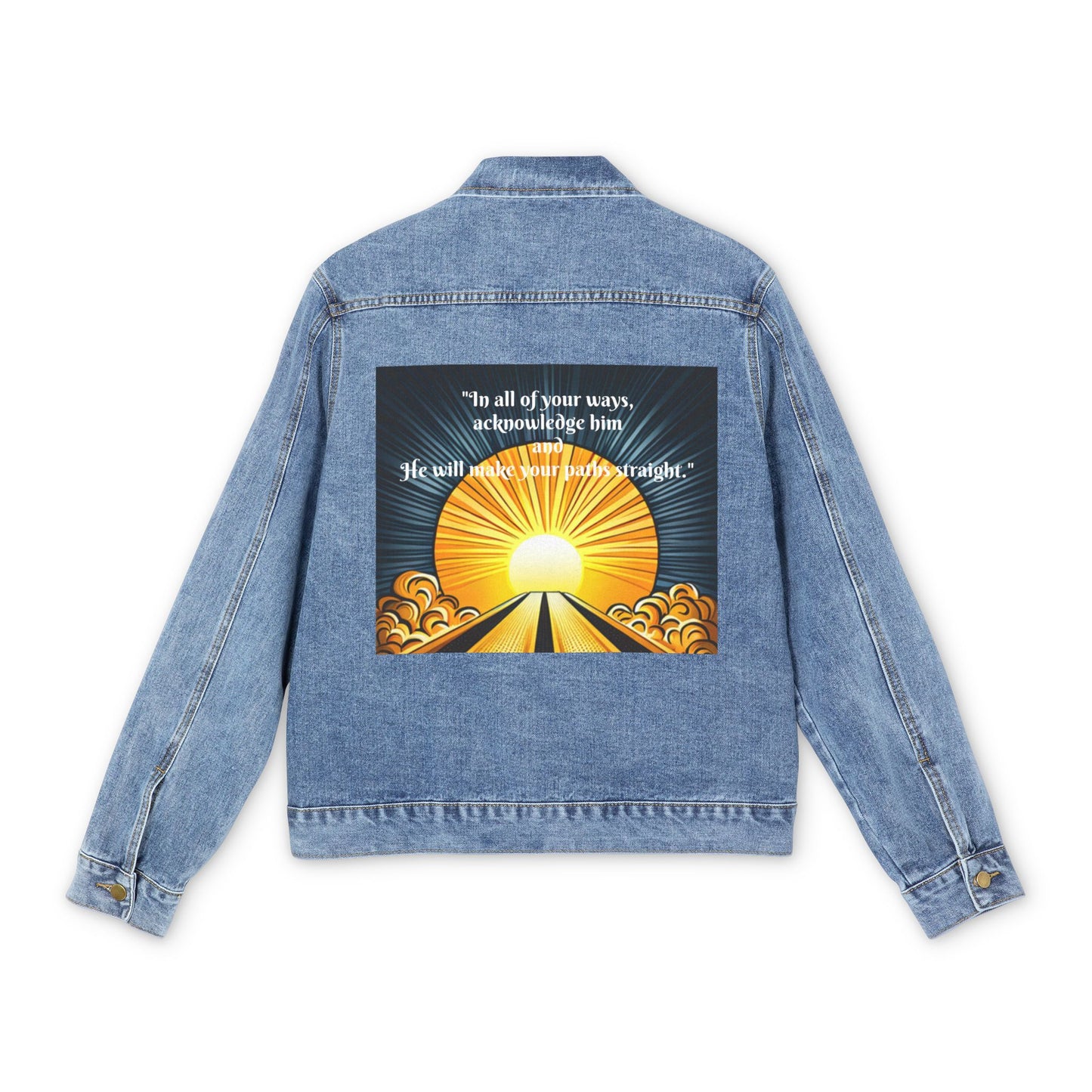 Men's Denim Jacket with Inspirational Sun Design