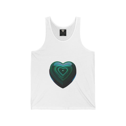 Heartfelt Love Unisex Jersey Tank, Casual Summer Top, Gift for Her, Workout Wear, Inspirational Tee, Heart Design Shirt