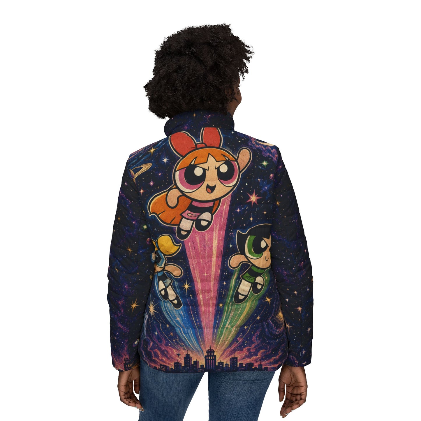 Powerpuff Girls Women’s Puffer Jacket – Cosmic City AOP Winter Coat