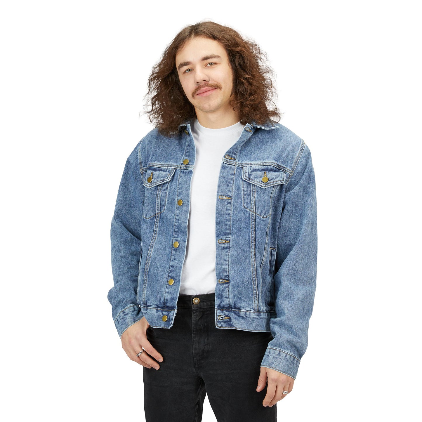 Men's Denim Jacket with Inspirational Sun Design