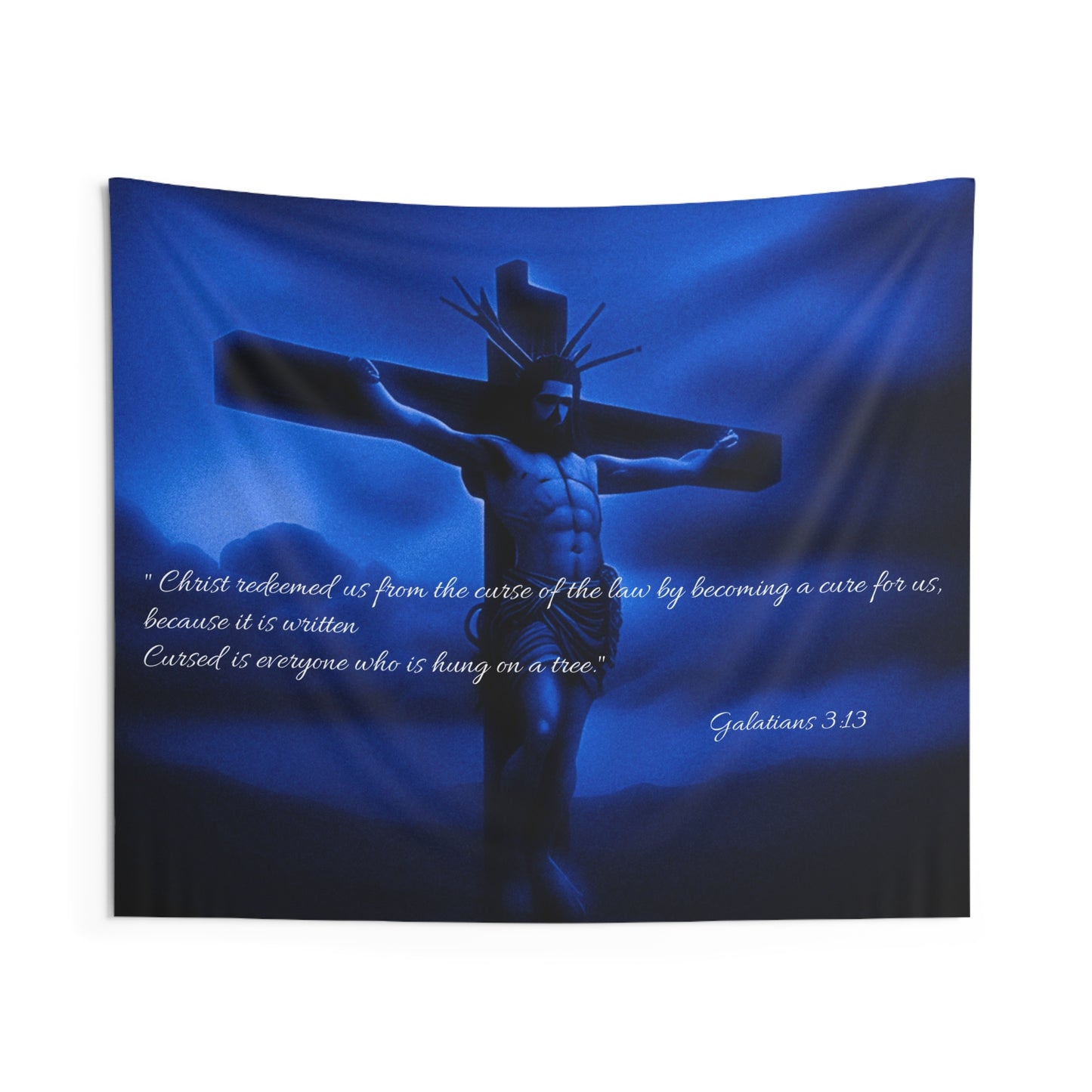 Spiritual Blue Wall Tapestry - Cross Design for Home Decor
