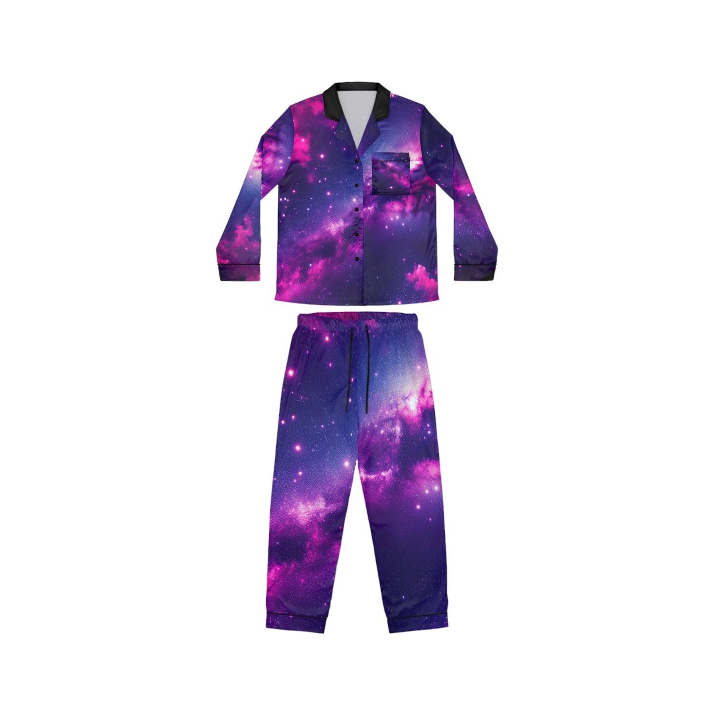 Cosmic Dream Women's Satin Pajamas - Galaxy Print Lounge Set