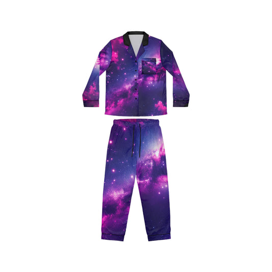 Cosmic Dream Women's Satin Pajamas - Galaxy Print Lounge Set