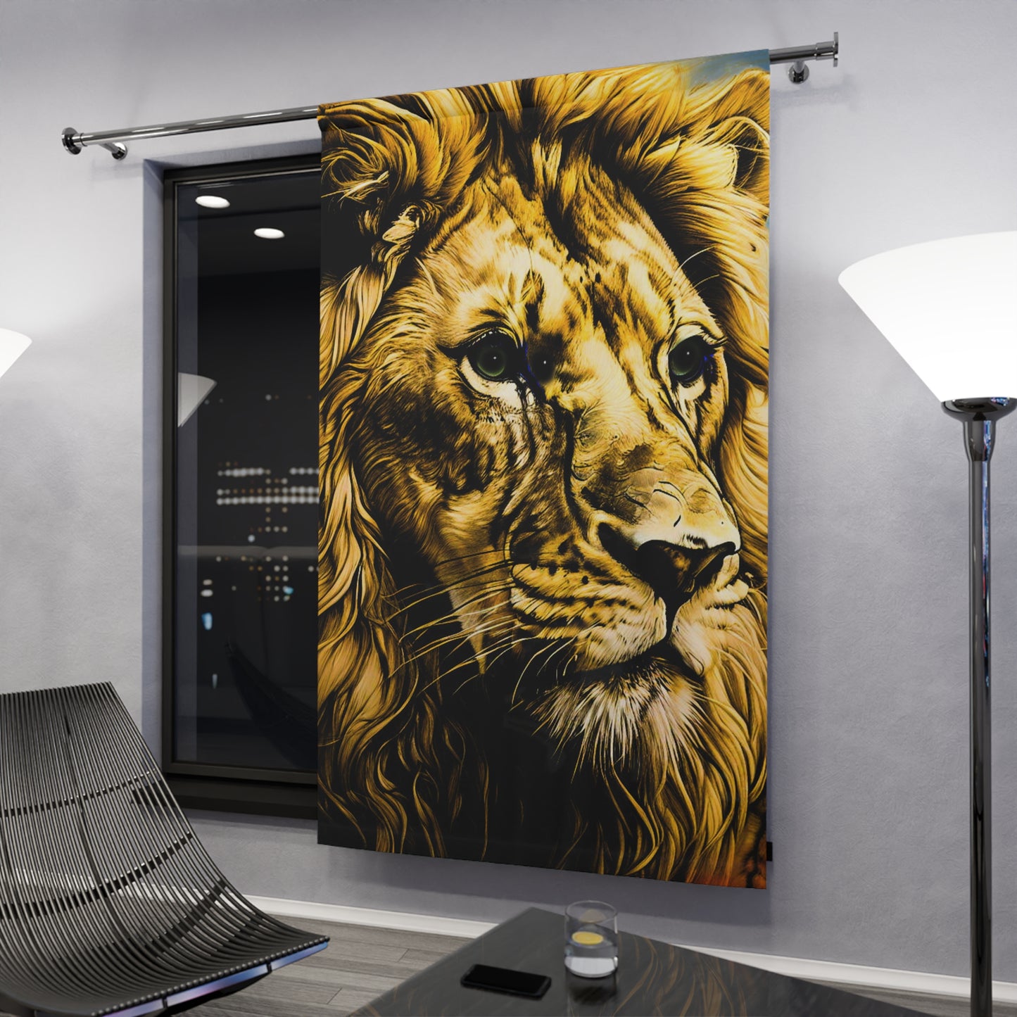 Lion Portrait Window Curtain - Bold Safari Home Decor for Living Room or Office