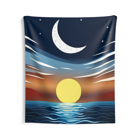 Sunset and Moon Indoor Wall Tapestry - Bohemian Home Decor