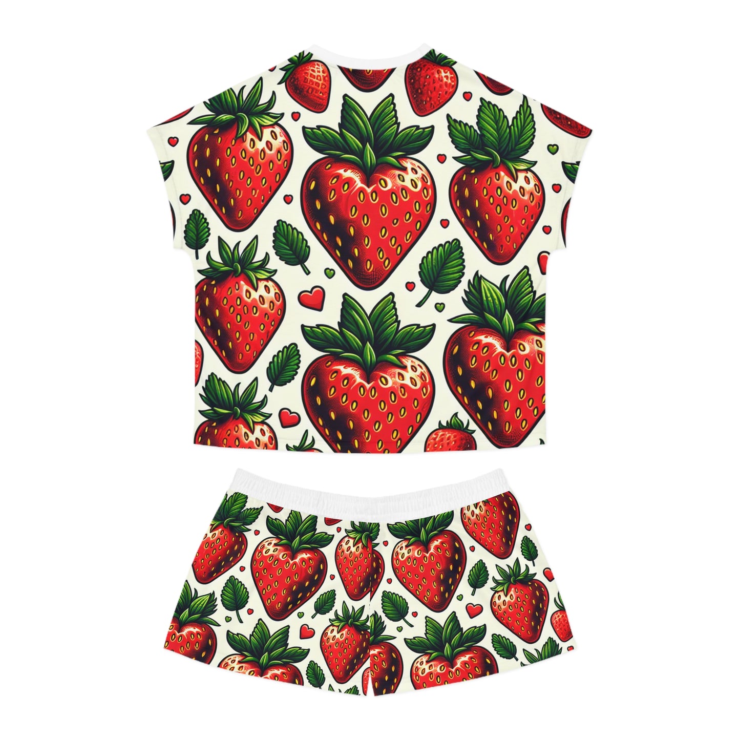 Strawberry Love Women's Short Pajama Set - Cute Summer Sleepwear