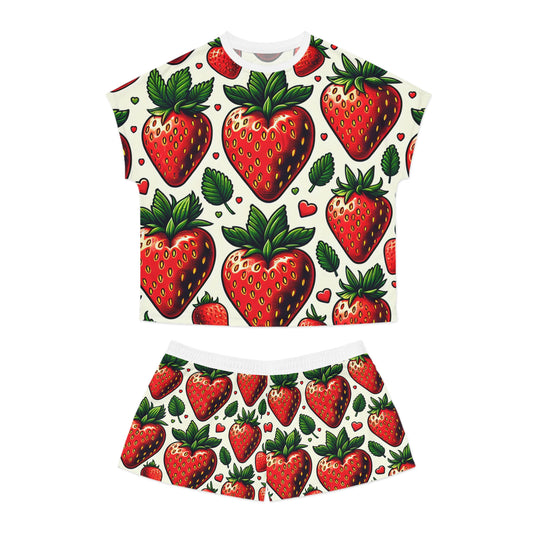 Strawberry Love Women's Short Pajama Set - Cute Summer Sleepwear