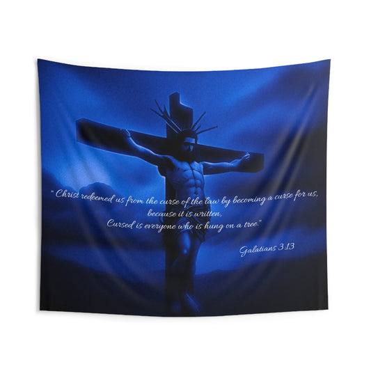 Spiritual Blue Wall Tapestry - Cross Design for Home Decor