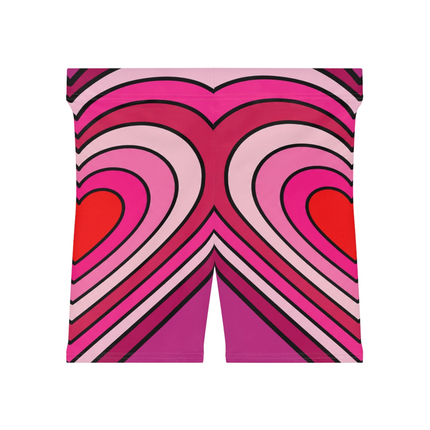 Heart-Striped Pink Biker Shorts — Retro Valentine Activewear