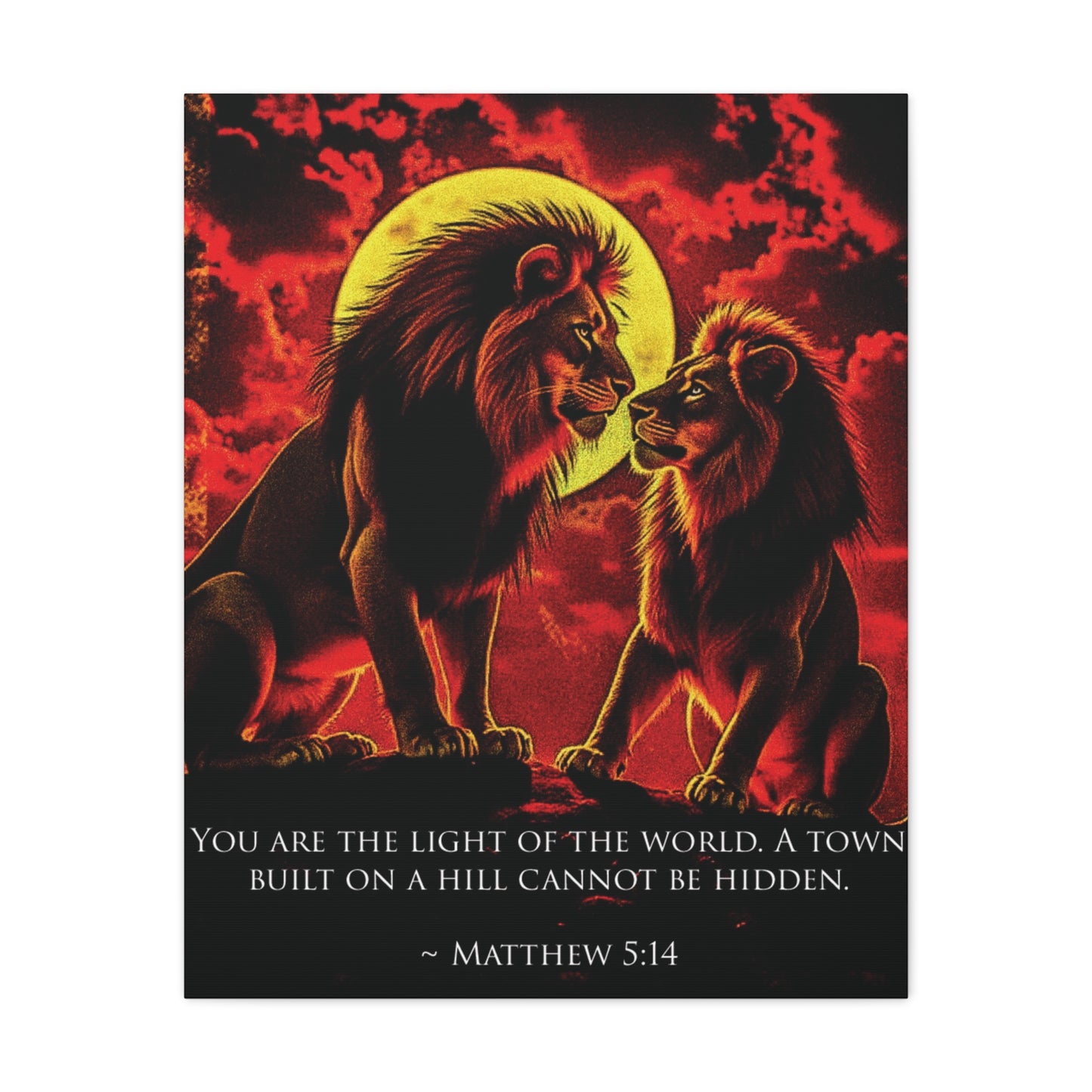 Matthew 5:14 Lion Canvas Wall Art — "You Are the Light of the World" Matte Stretched Print