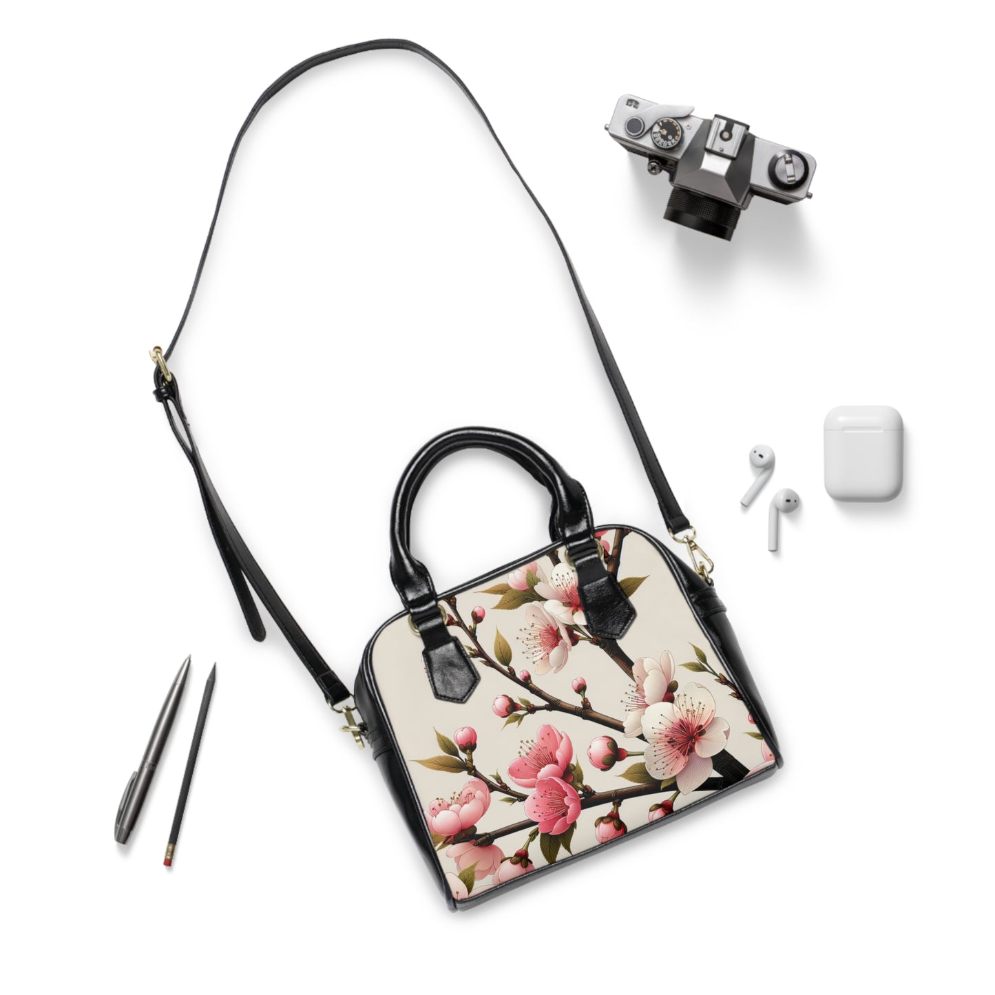 Floral Print Shoulder Handbag, Stylish Tote Bag, Spring Fashion Accessory, Mother's Day Gift, Everyday Use Bag