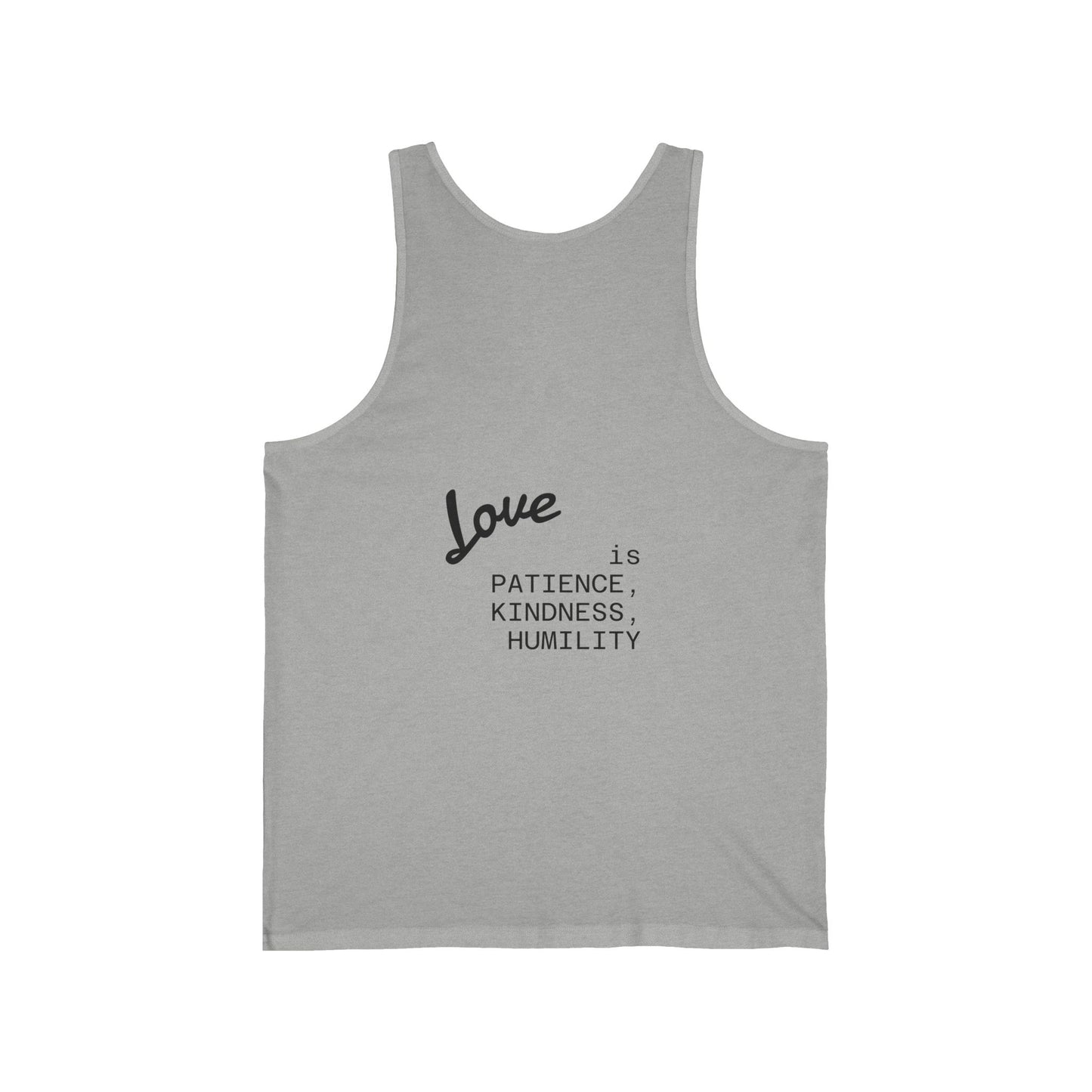 Heartfelt Love Unisex Jersey Tank, Casual Summer Top, Gift for Her, Workout Wear, Inspirational Tee, Heart Design Shirt