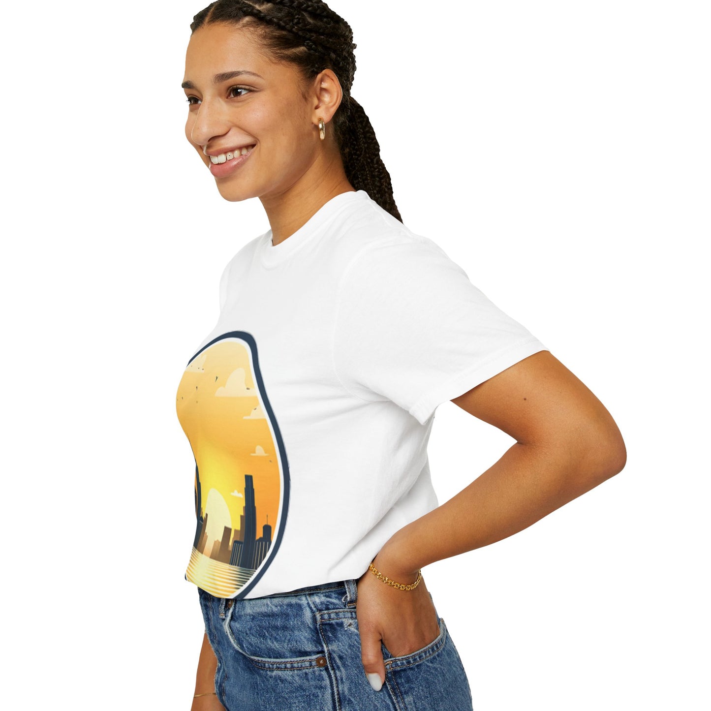 Sunset Cityscape Unisex T-Shirt - Inspirational Matthew 5:14 Design