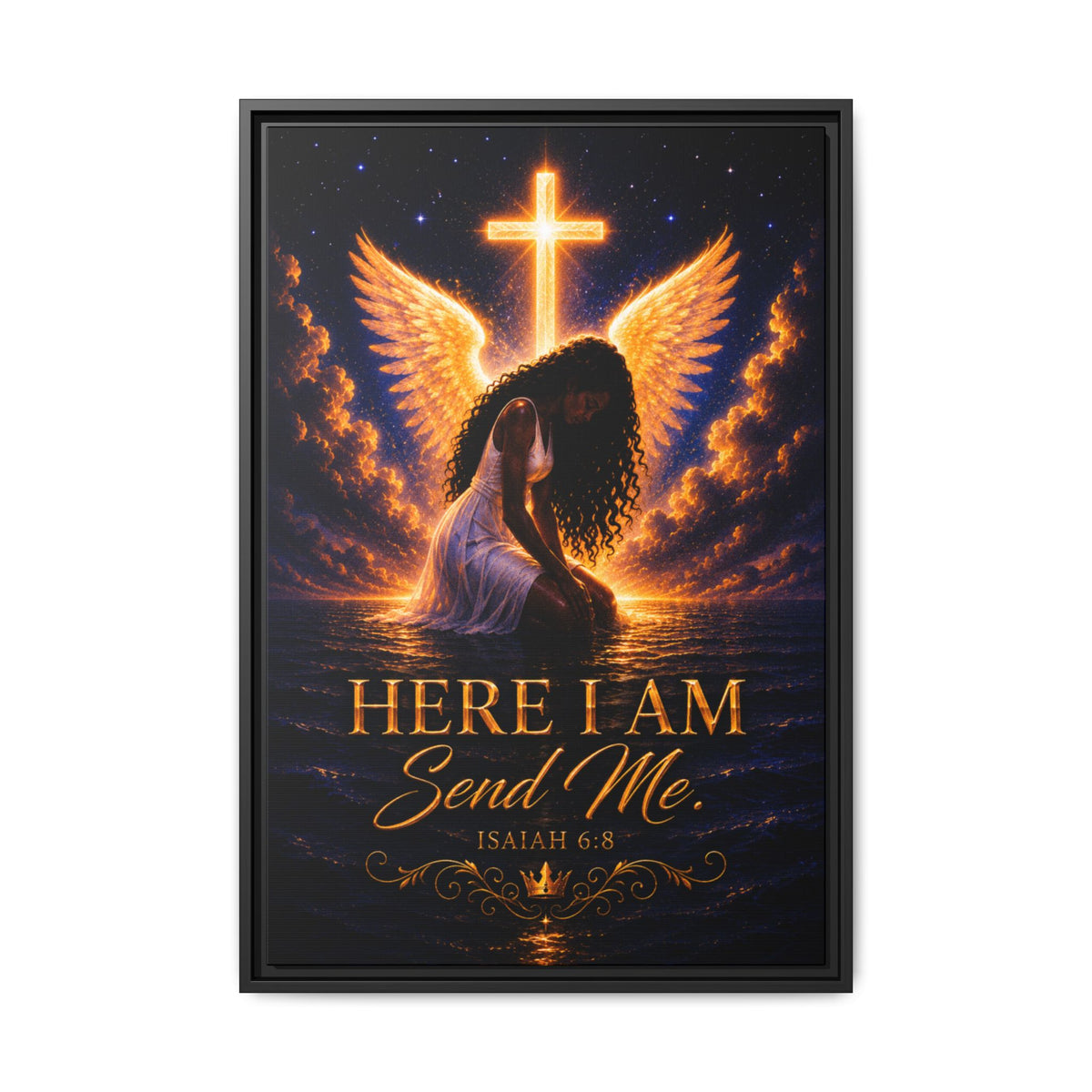 “Here I Am, Send Me” Canvas Christian Angel Wall Art (Isaiah 6:8)