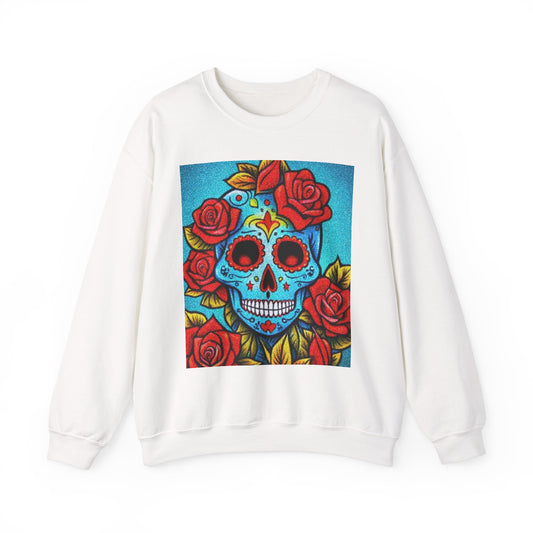 Day of the Dead Skull Sweatshirt - Unisex Heavy Blend Crewneck with Floral Design