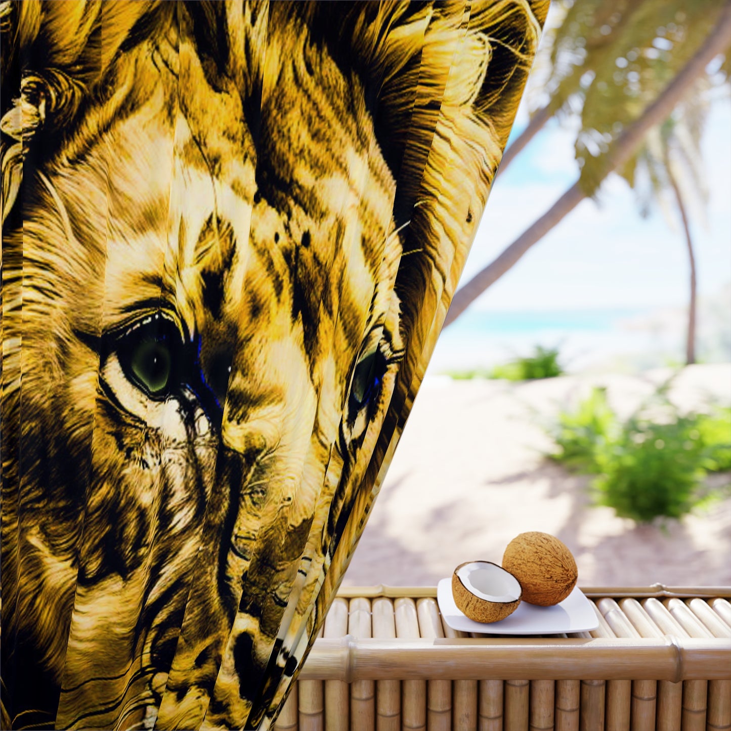 Lion Portrait Window Curtain - Bold Safari Home Decor for Living Room or Office