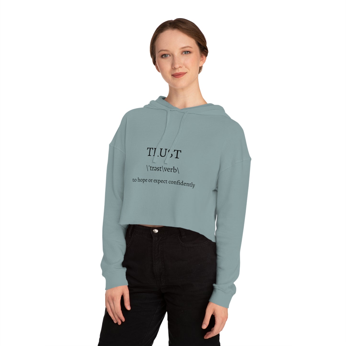 Women's Cropped Hooded Sweatshirt - Trust in the Lord Proverbs 3:5 Apparel