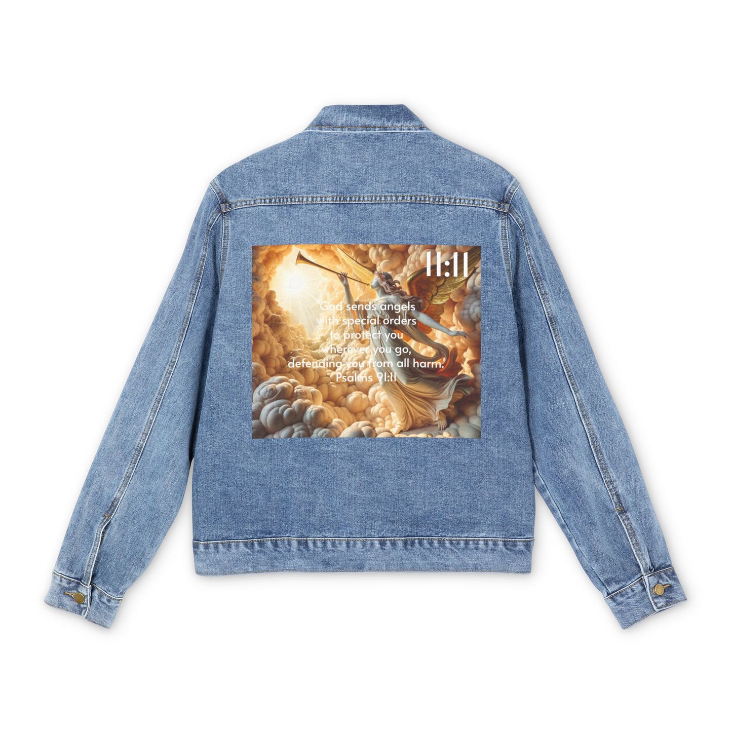 11:11 Inspirational Men's Denim Jacket with Angel Design