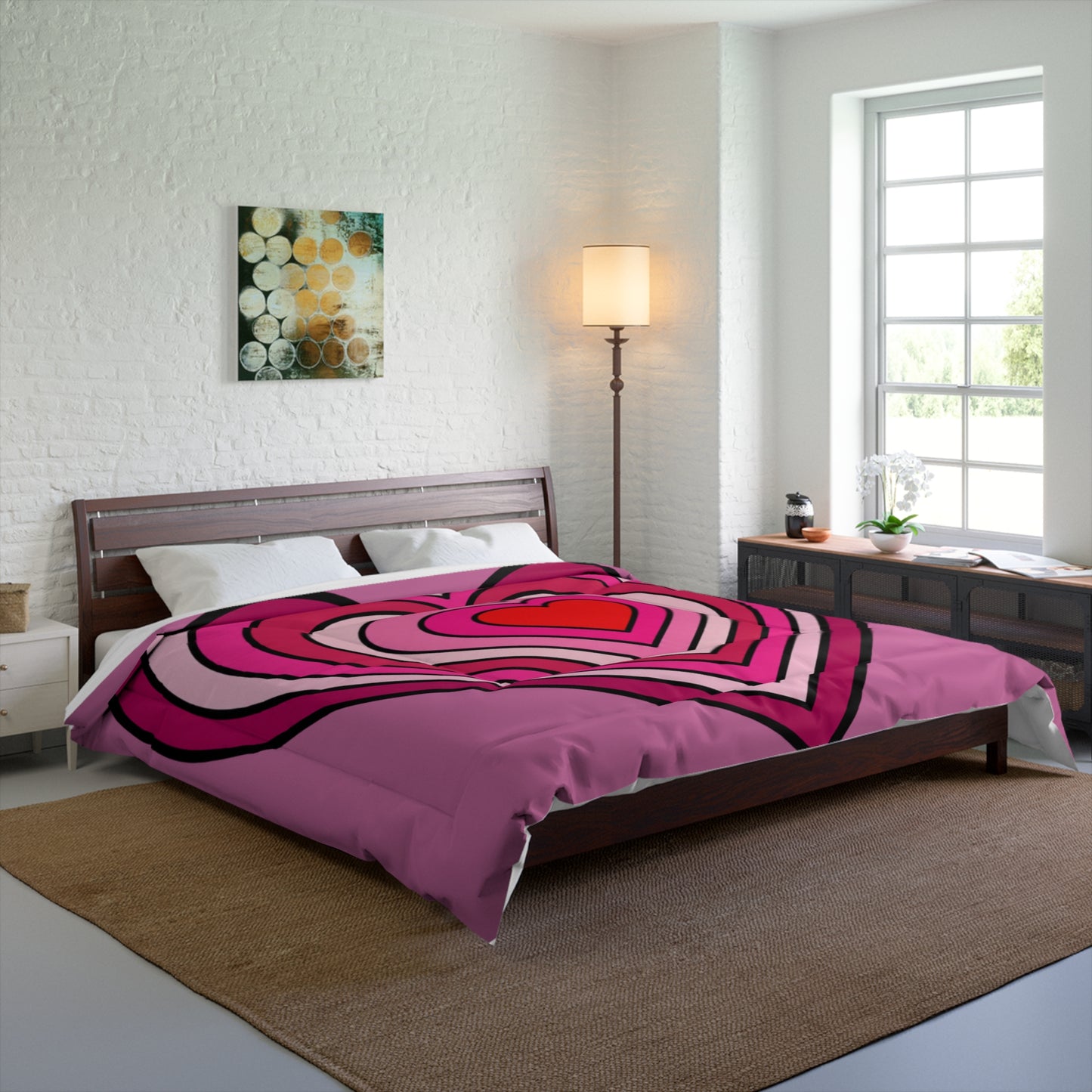 Heart Pattern Comforter - Pink Retro Layered Heart Bedding for Valentine's Day