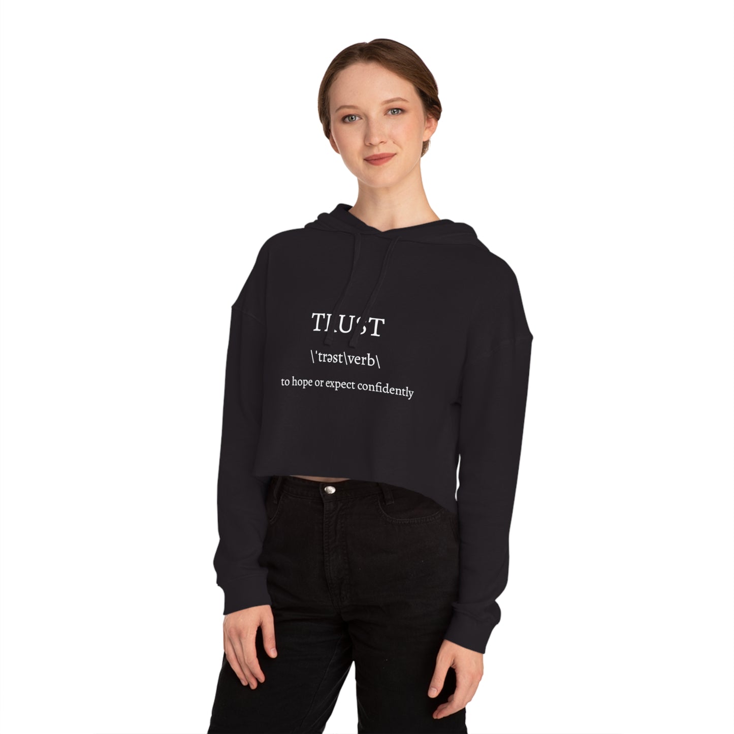 Women's Cropped Hooded Sweatshirt - Trust in the Lord Proverbs 3:5 Apparel