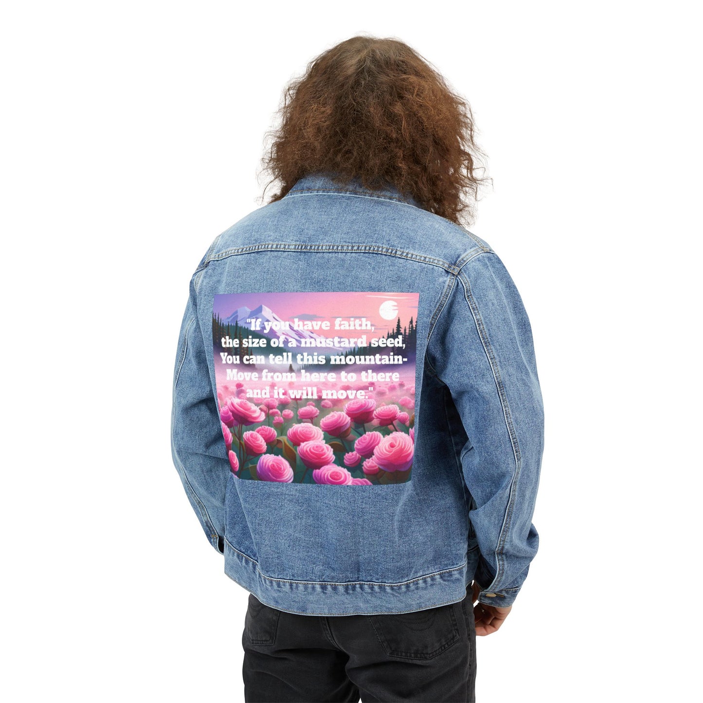 Inspirational Men's Denim Jacket with Faith Quote