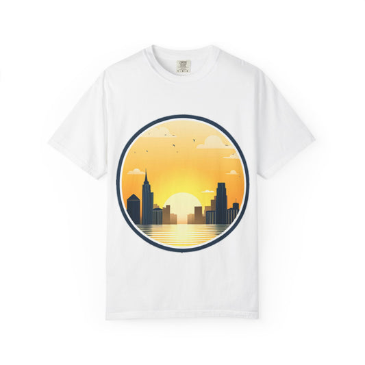Sunset Cityscape Unisex T-Shirt - Inspirational Matthew 5:14 Design