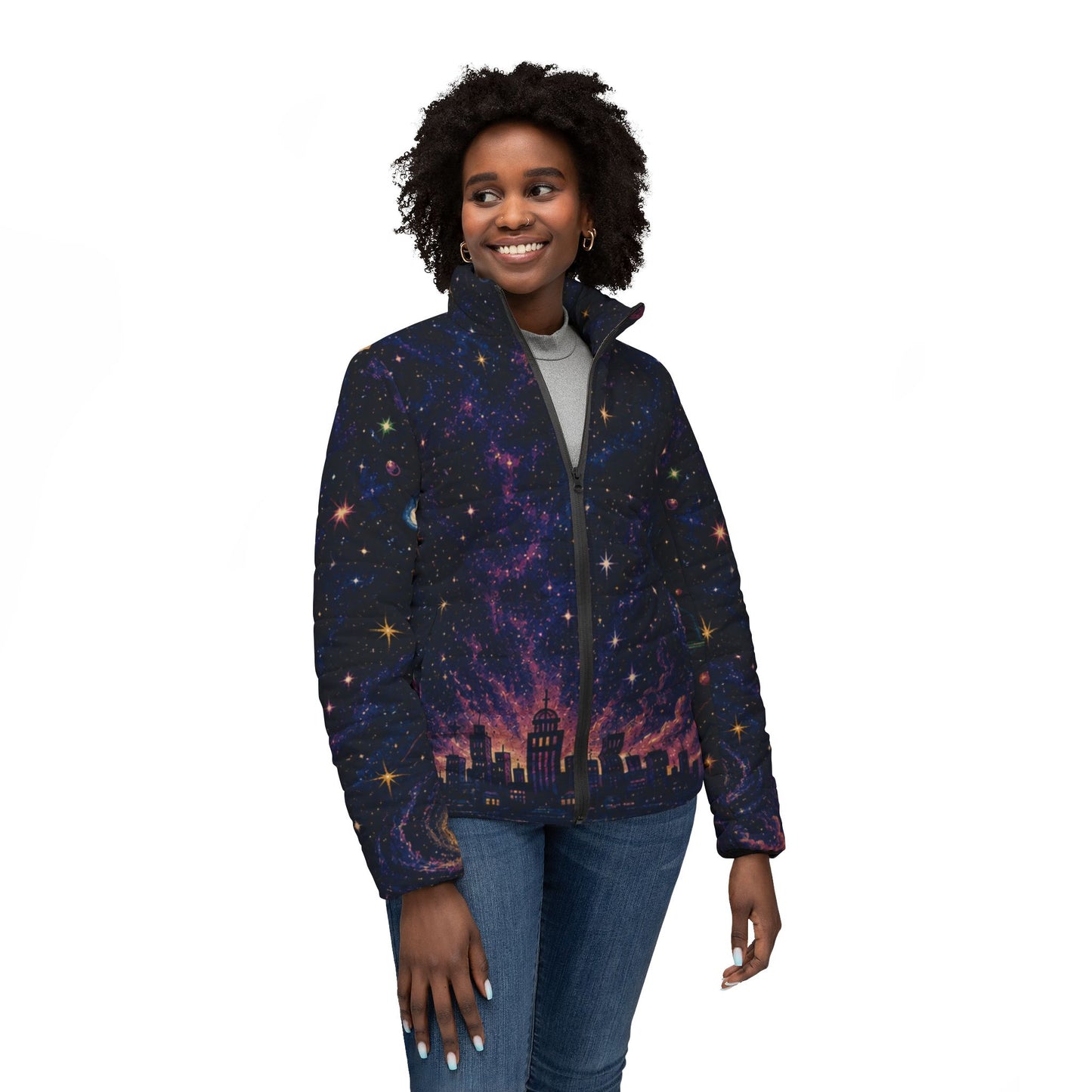 Powerpuff Girls Women’s Puffer Jacket – Cosmic City AOP Winter Coat