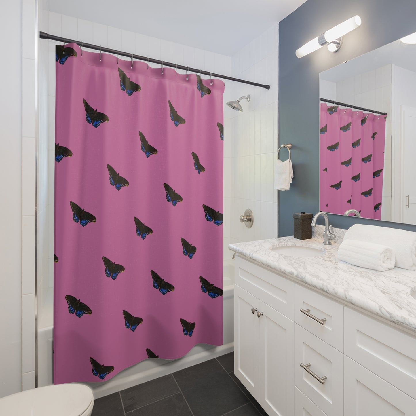 Colorful Butterfly Shower Curtain - Vibrant Pink Bathroom Décor
