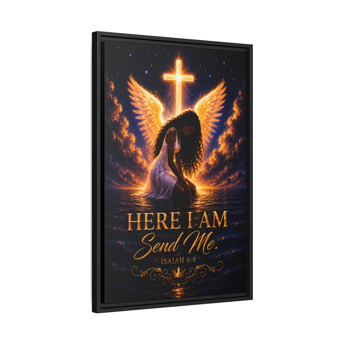 “Here I Am, Send Me” Canvas Christian Angel Wall Art (Isaiah 6:8)