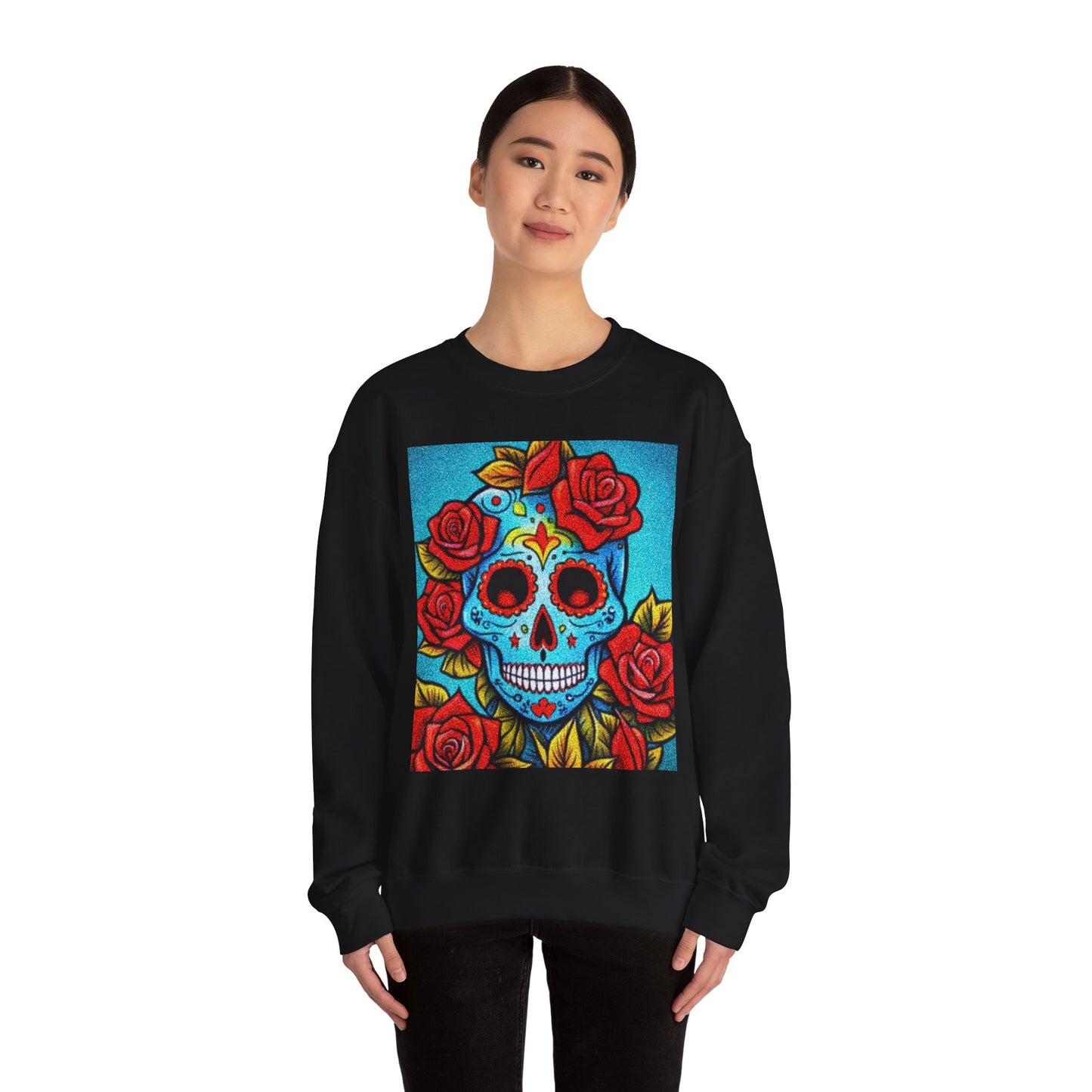 Day of the Dead Skull Sweatshirt - Unisex Heavy Blend Crewneck with Floral Design