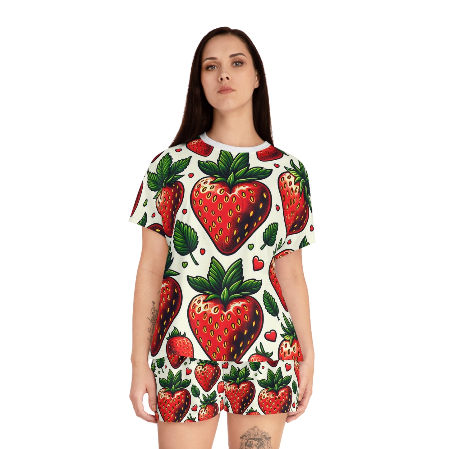 Strawberry Love Women's Short Pajama Set - Cute Summer Sleepwear