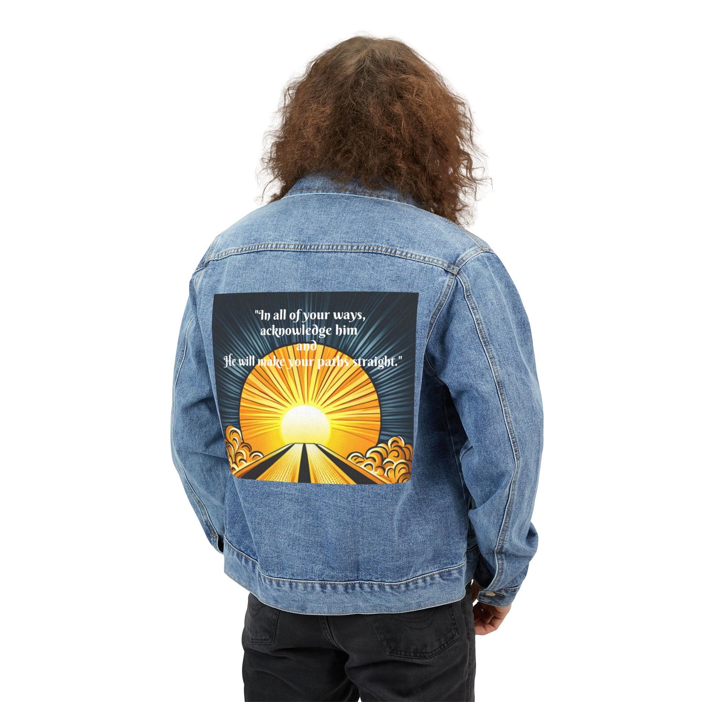 Men's Denim Jacket with Inspirational Sun Design