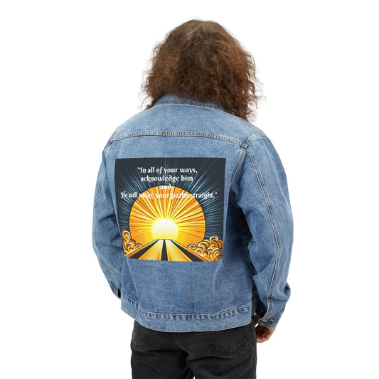 Men's Denim Jacket with Inspirational Sun Design