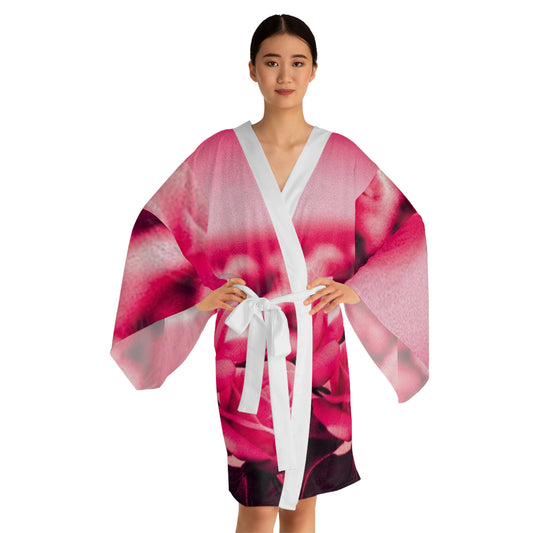 Pink Floral Long Sleeve Kimono Robe – Perfect for Relaxation and Special Occasions