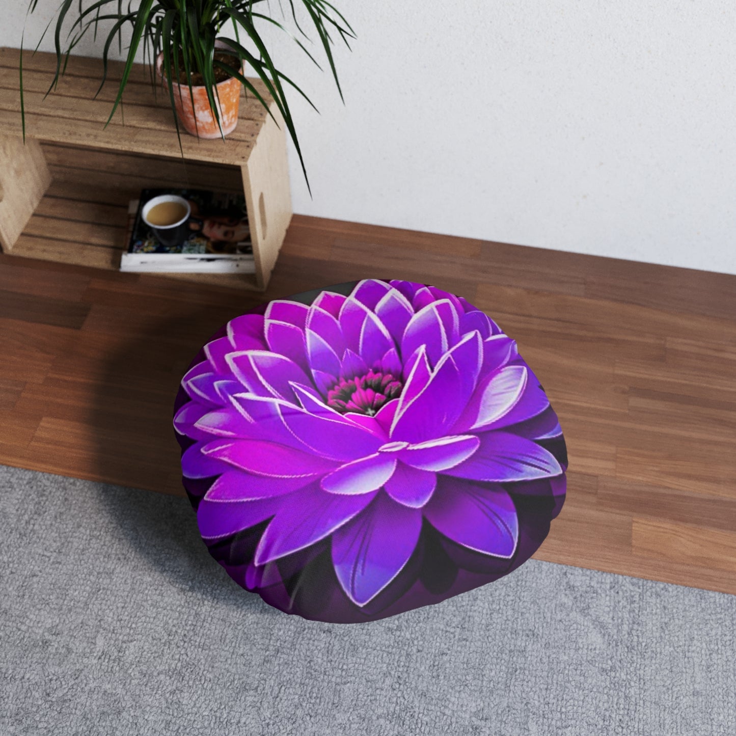 Vibrant Lotus Tufted Floor Pillow - Round Meditation Seat