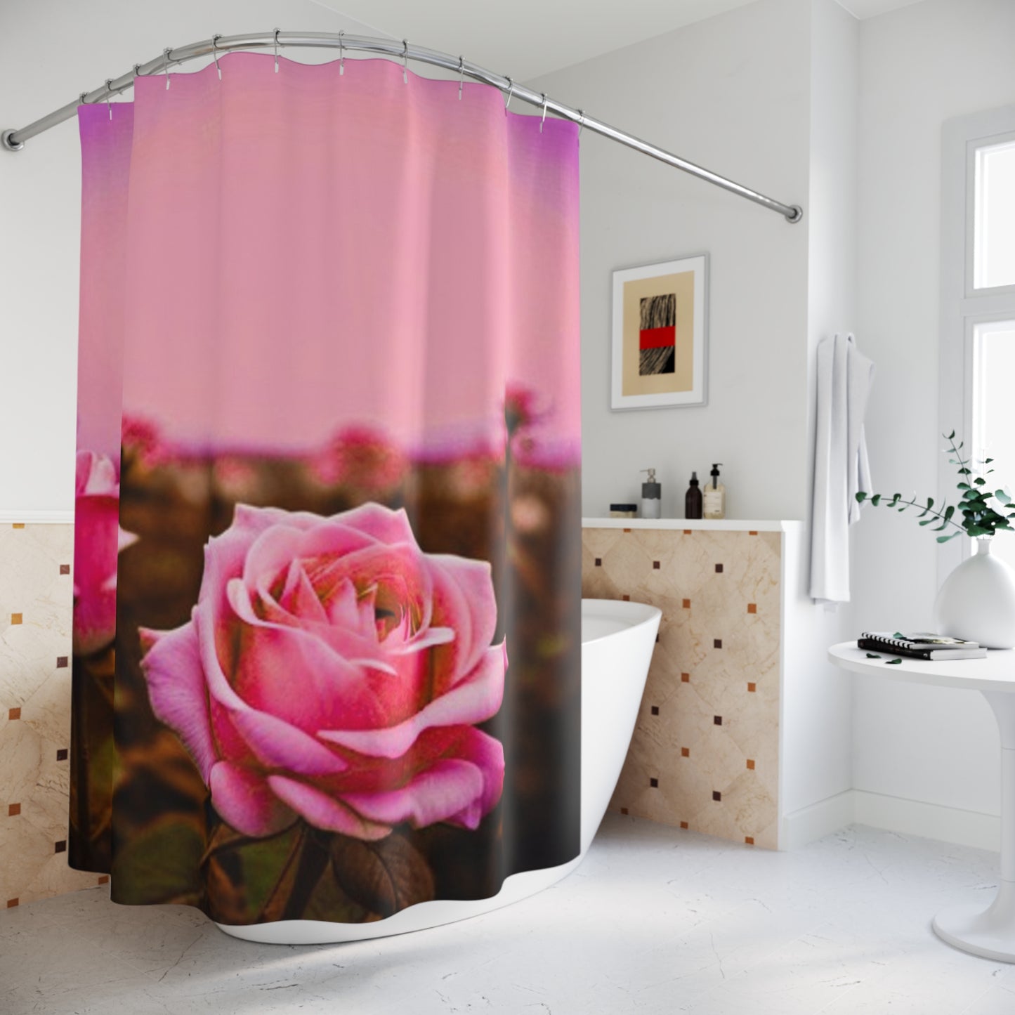 Elegant Pink Rose Shower Curtain – Floral Bathroom Décor