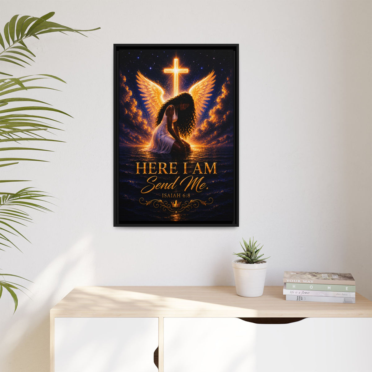“Here I Am, Send Me” Canvas Christian Angel Wall Art (Isaiah 6:8)