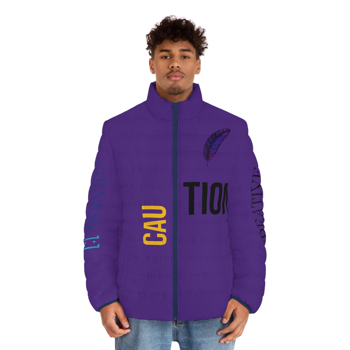 Trendy Men's Puffer Jacket (AOP) - Bold Graphic Design for Urban Adventurers, Streetwear, Outdoor Style, Unique Gift, Fall Fashion