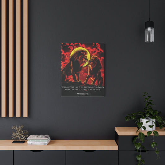 Matthew 5:14 Lion Canvas Wall Art — "You Are the Light of the World" Matte Stretched Print
