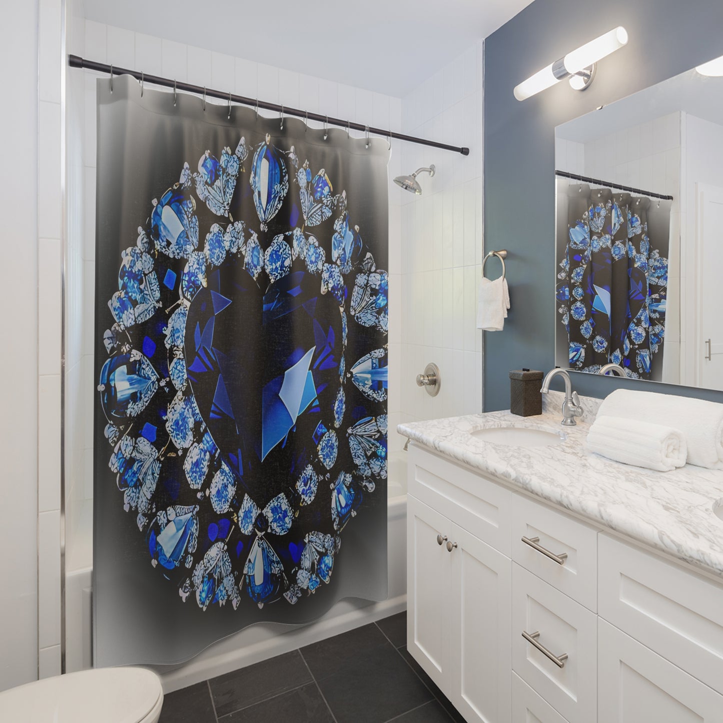 Glamorous Jewel-Designed Shower Curtain for Luxurious Bathrooms
