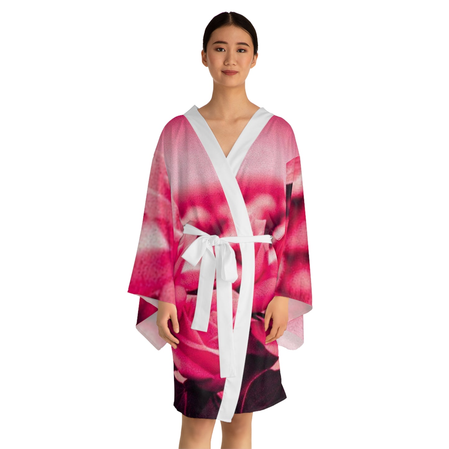 Pink Floral Long Sleeve Kimono Robe – Perfect for Relaxation and Special Occasions