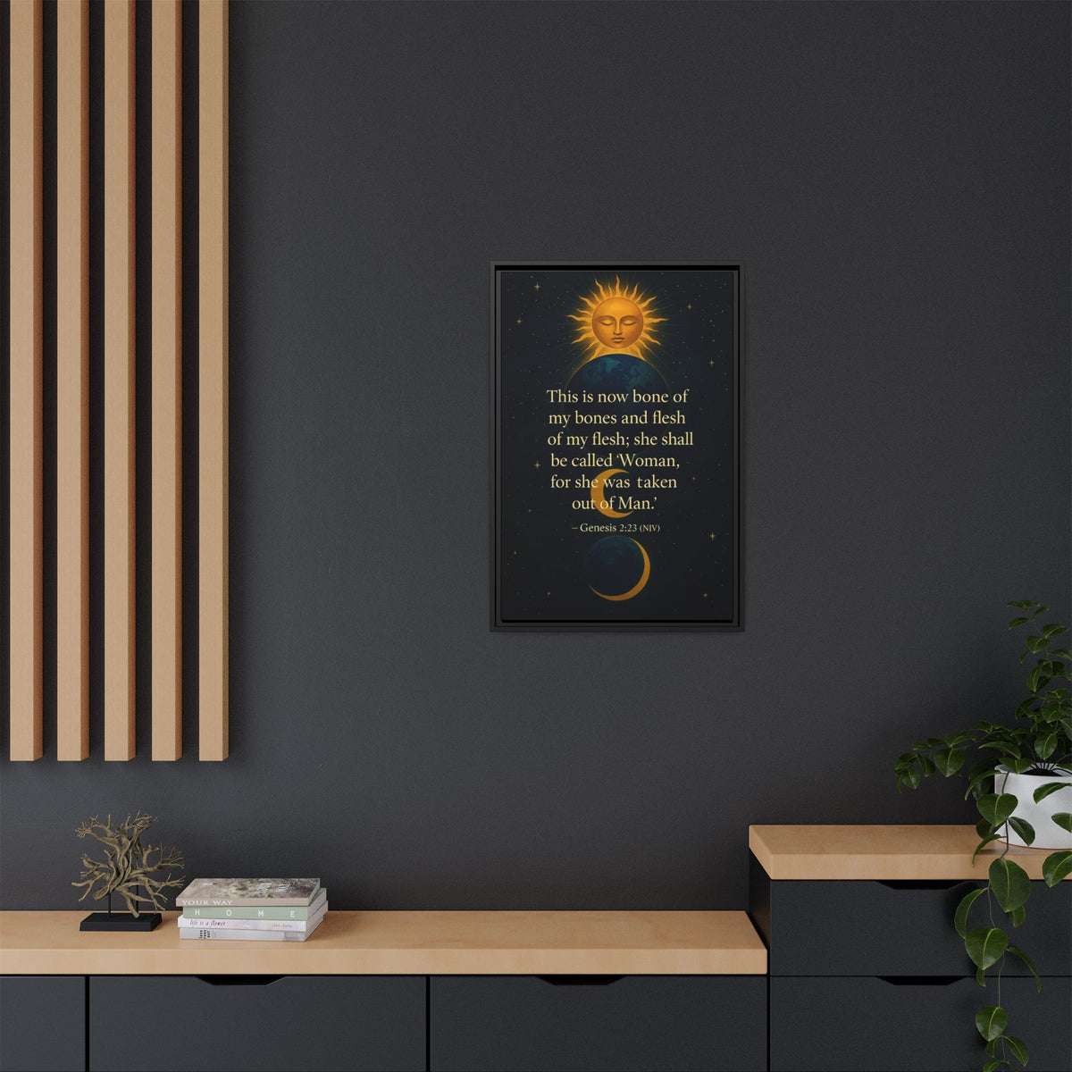 Sacred Wife Wall Art – Genesis 2:23 'She Shall Be Called Woman' Sun & Moon Bible Quote