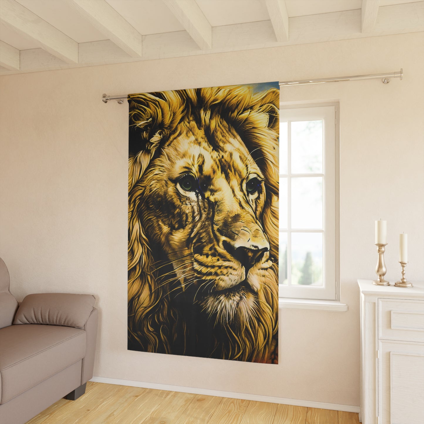 Lion Portrait Window Curtain - Bold Safari Home Decor for Living Room or Office