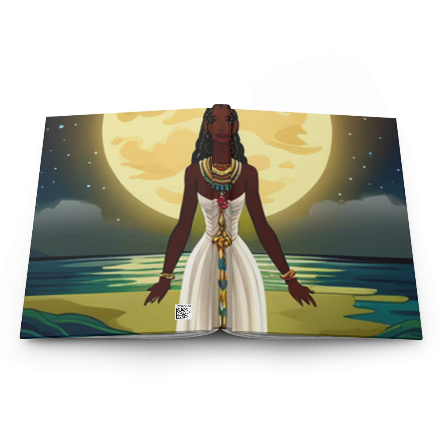 Bohemian Hardcover Journal - Moonlit Ocean Design for Dreamers