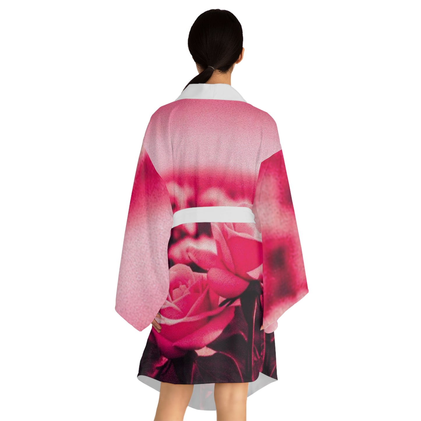 Pink Floral Long Sleeve Kimono Robe – Perfect for Relaxation and Special Occasions