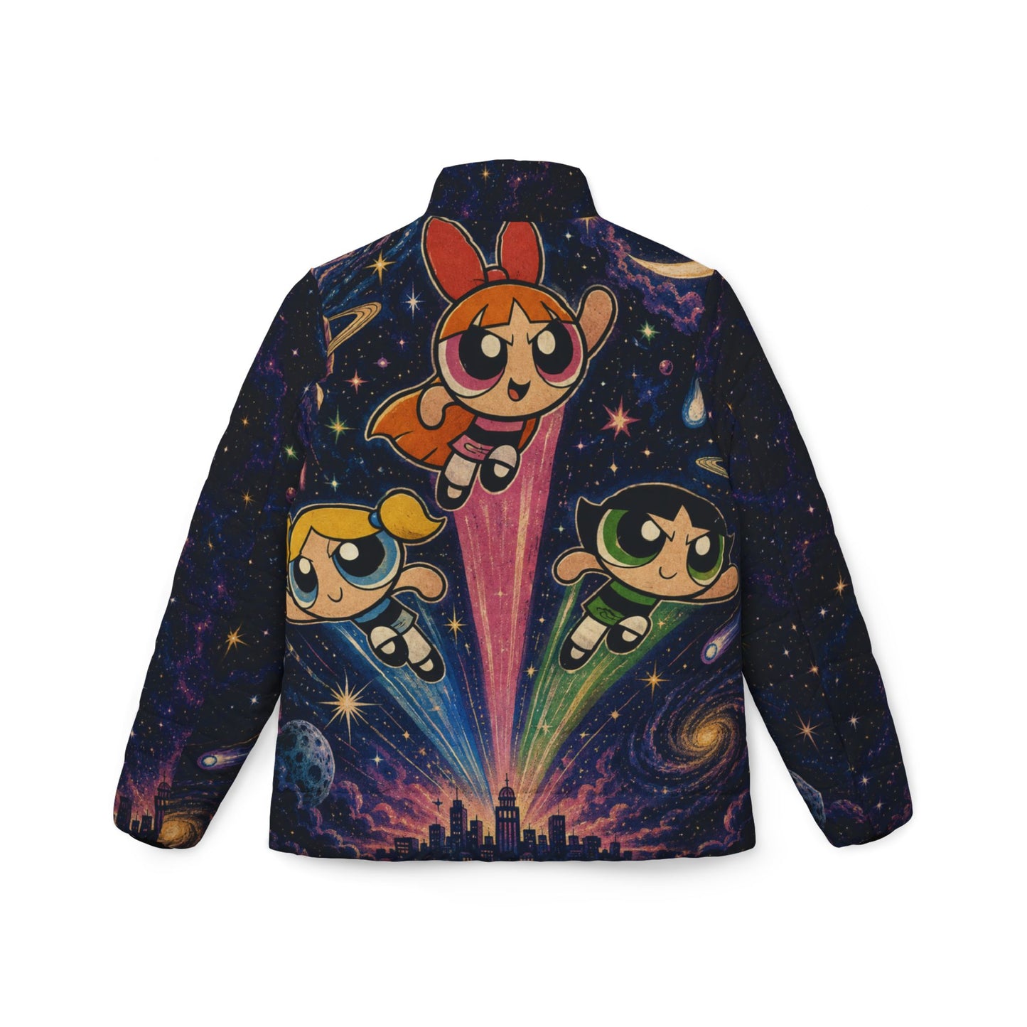 Powerpuff Girls Women’s Puffer Jacket – Cosmic City AOP Winter Coat