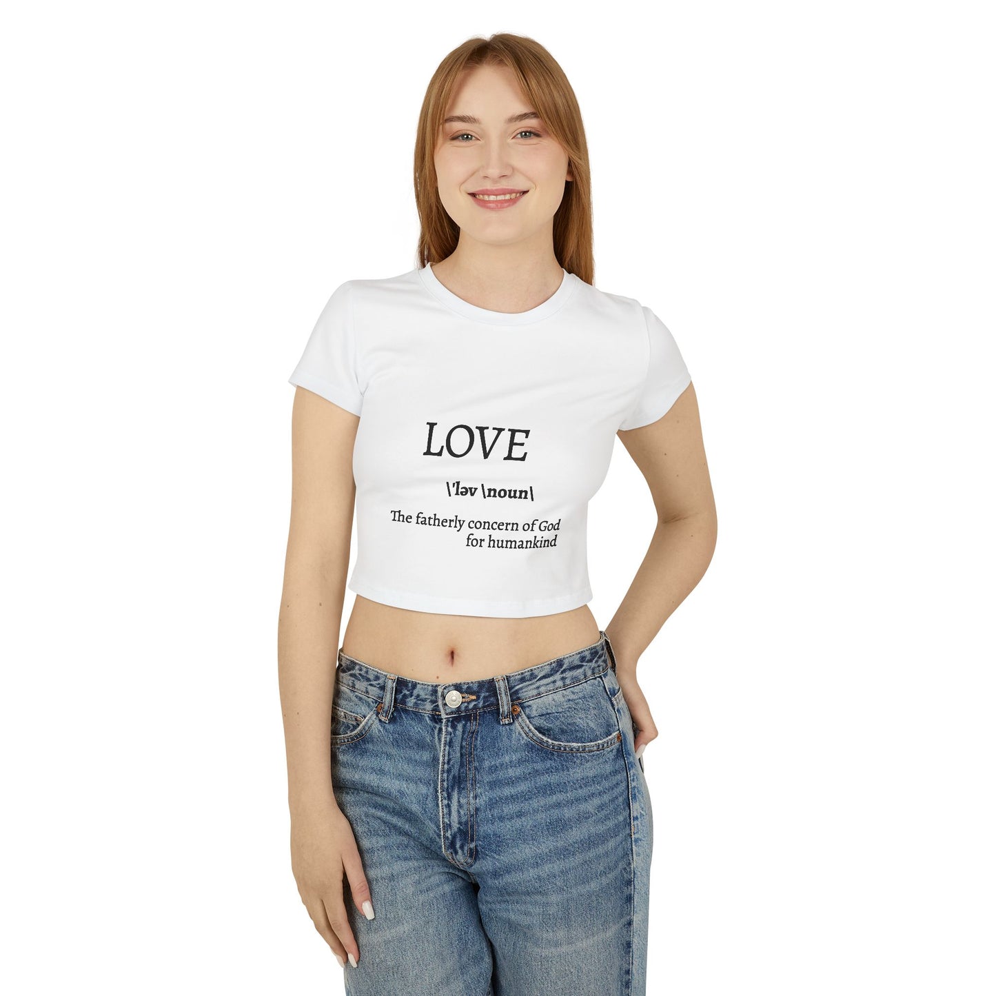 Women's Baby Tee - Love Definition Graphic Shirt | Inspirational Christian Quote