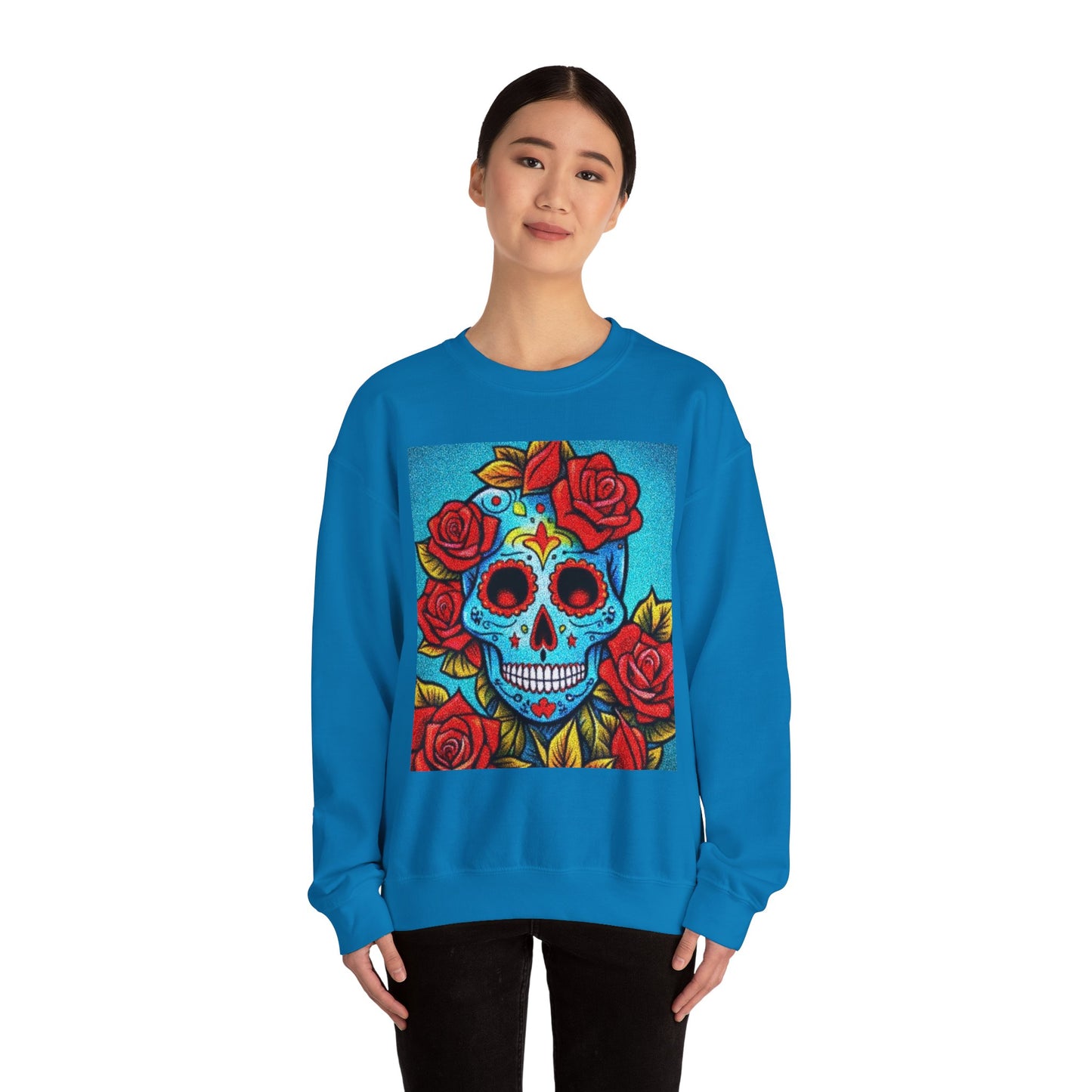Day of the Dead Skull Sweatshirt - Unisex Heavy Blend Crewneck with Floral Design
