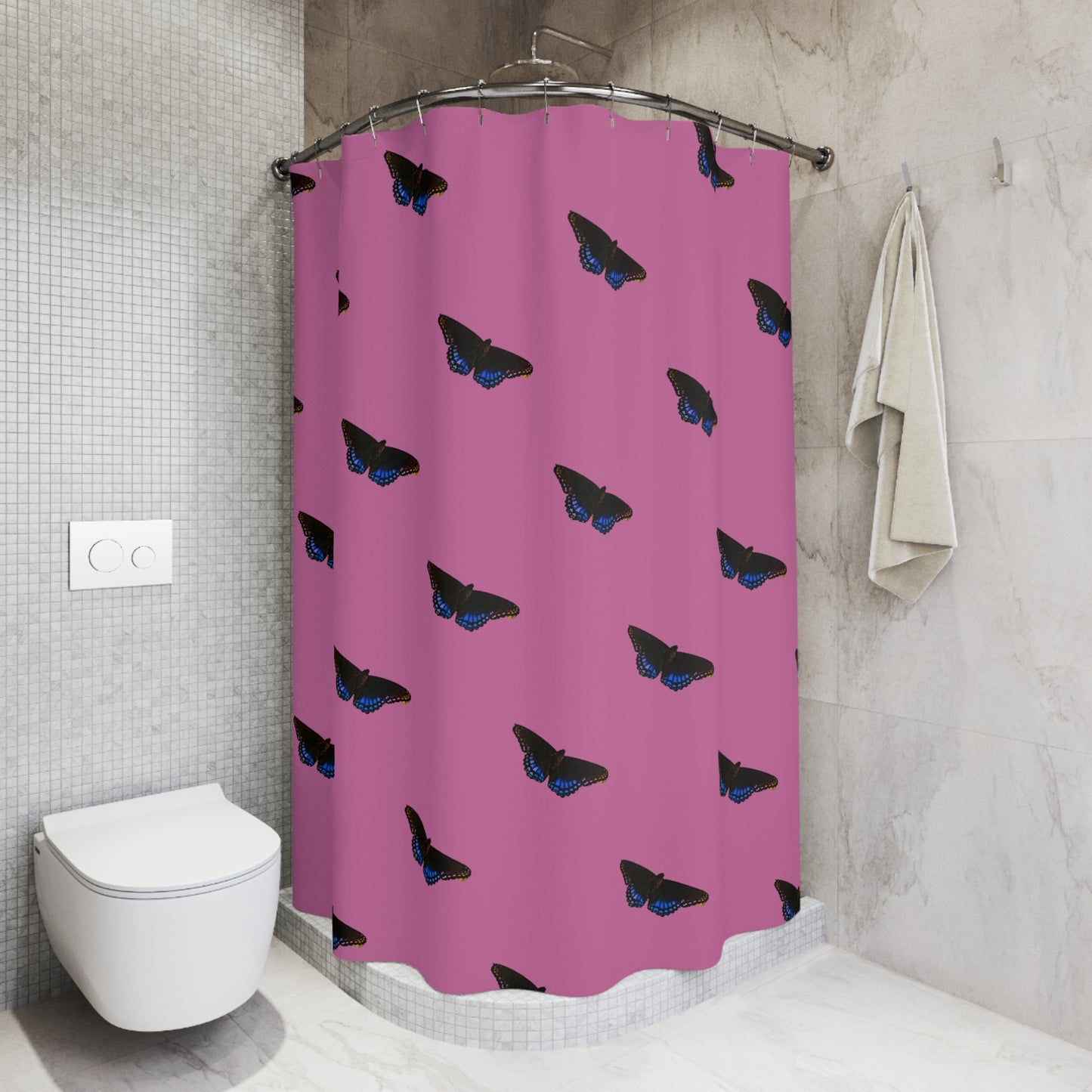 Colorful Butterfly Shower Curtain - Vibrant Pink Bathroom Décor