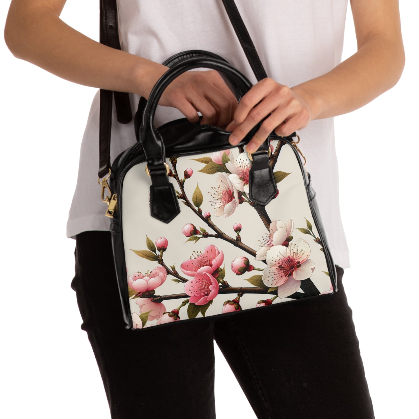 Floral Print Shoulder Handbag, Stylish Tote Bag, Spring Fashion Accessory, Mother's Day Gift, Everyday Use Bag